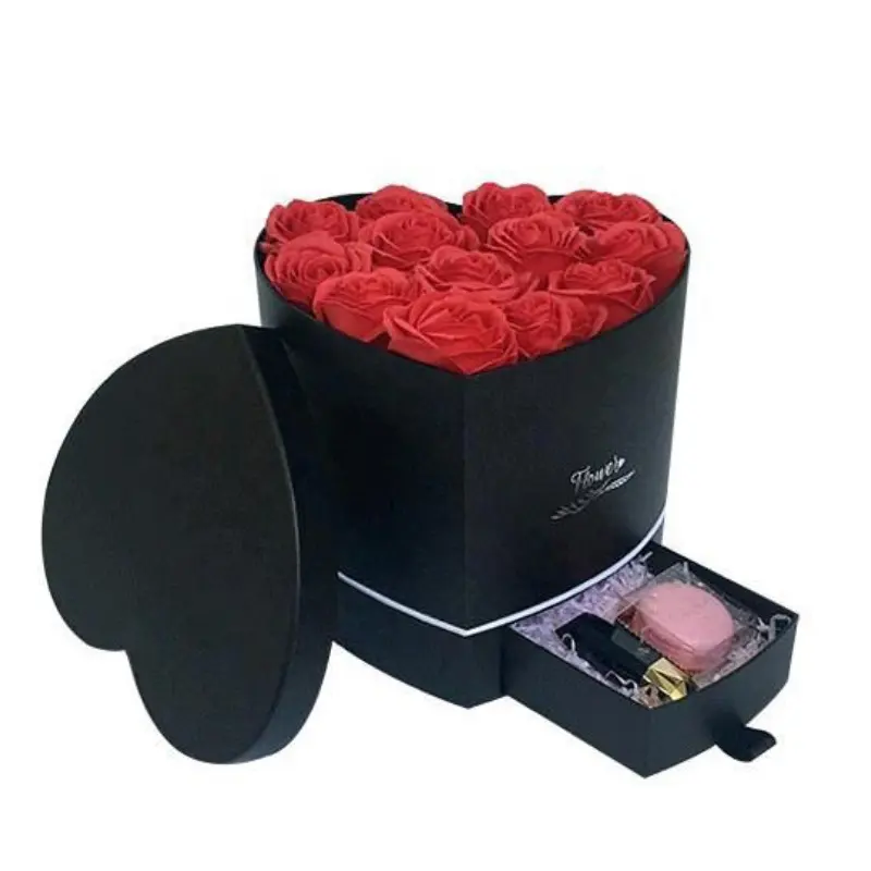 Caja grande de frutas en forma de corazón, caja de cartón de regalo para embalaje de flores DIY con tapa de papel, caja de flores con Lazo de cinta vacía