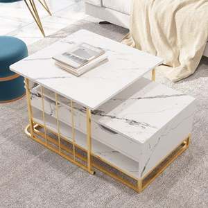 Orangefurn Steel <strong>Mdf</strong> Nesting Modern Coffee <strong>Table</strong> <strong>Set</strong> of 2 in White Coffee <strong>Table</strong> With Drawers Shelves Storage - Product Image 5