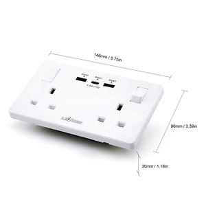 墙壁插座双开关，带2USB和1 C型快速充电13安培2组白色电插座 - Product Image 6