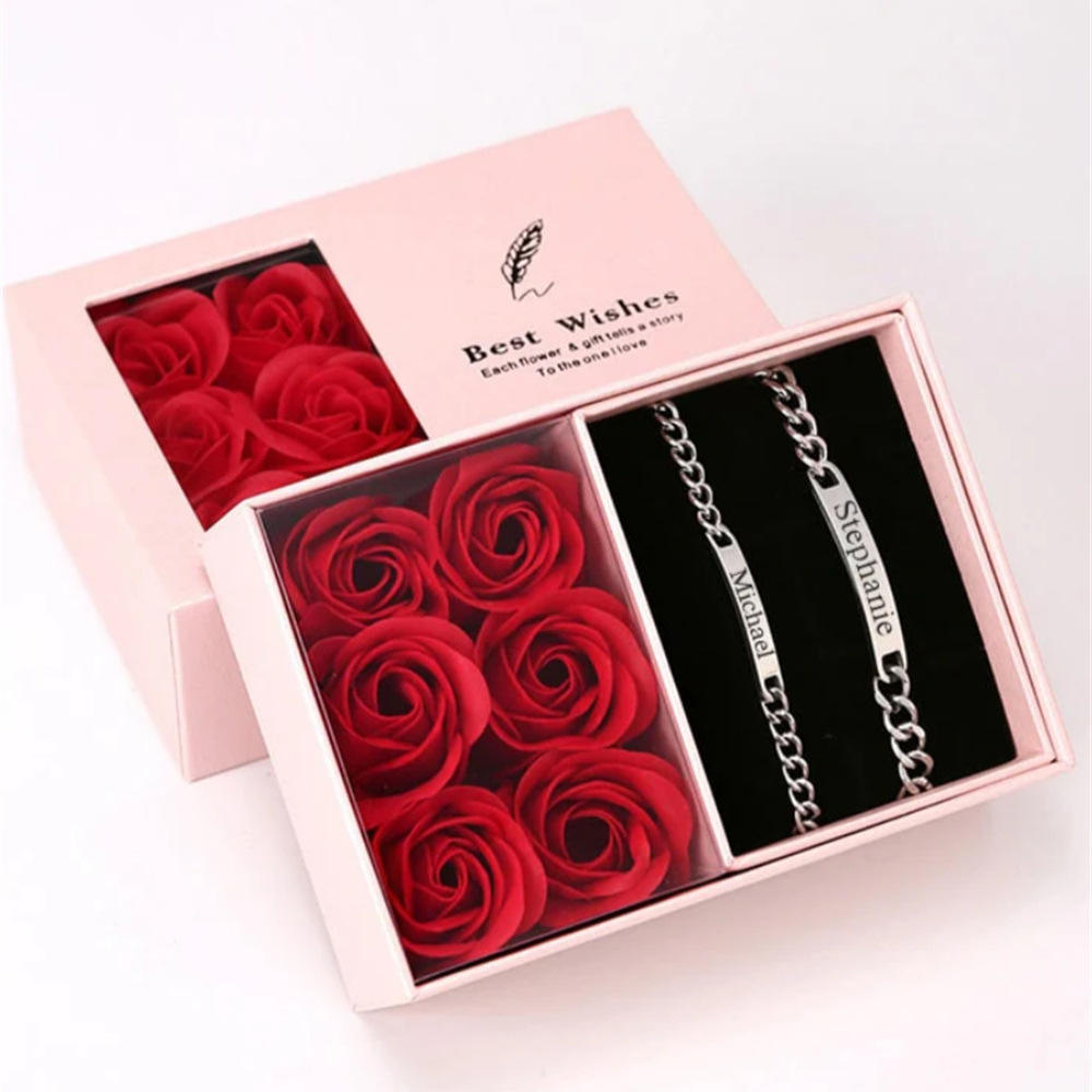 One pair of bracelets (steel color) + pink gift box