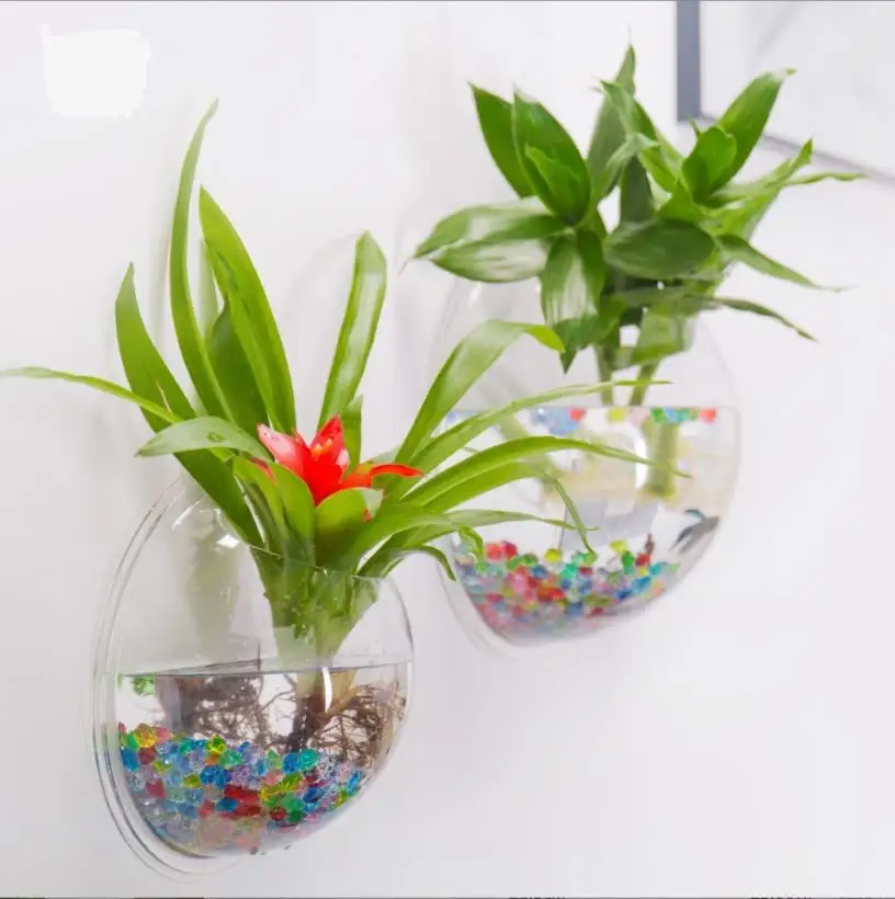 Fabricant personnalisé OEM/ODM populaire créatif transparent acrylique suspendu aquarium mural clair acrylique décoration de pots de fleurs