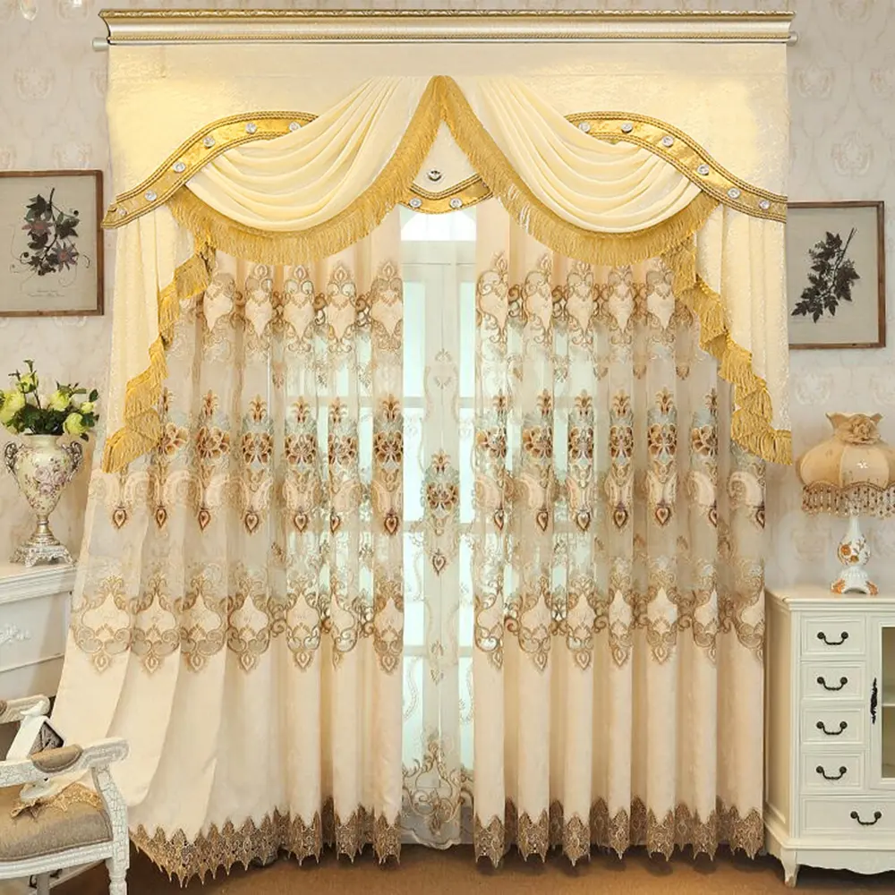 Cortinas bordadas huecas de encaje para salón, villa, castillo, Europa, Australia, Francia, diseño árabe