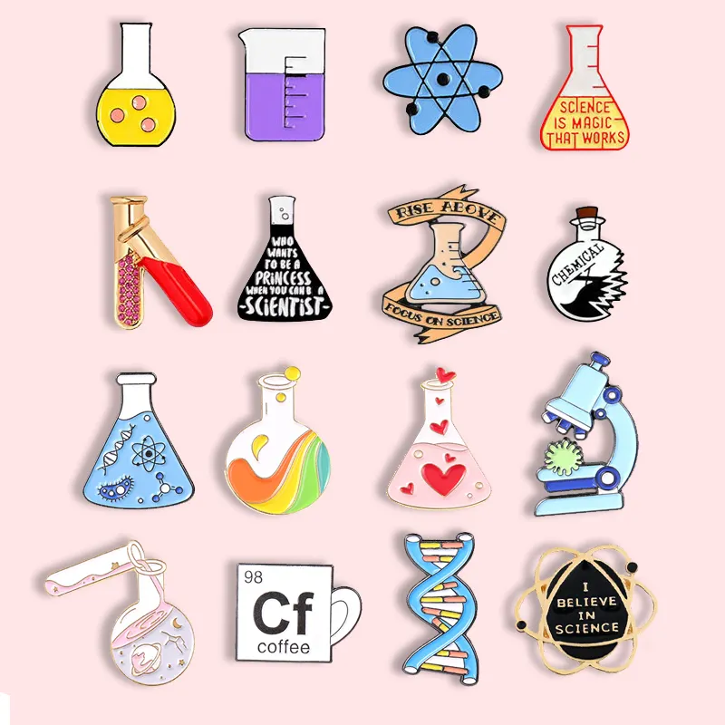 Broche de esmalte de Metal, modelo químico Molecular, tubo de prueba, vaso, insignia, Pin, escolar, a la moda, mochila, regalo de joyería