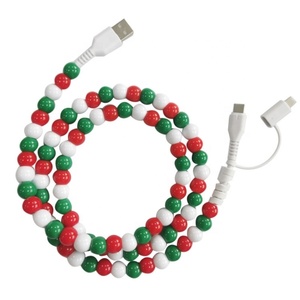2025 dekorasyon beyaz kırmızı yeşil noel boncuk taşınabilir telefon boncuklu şarj kablosu - Product Image 1