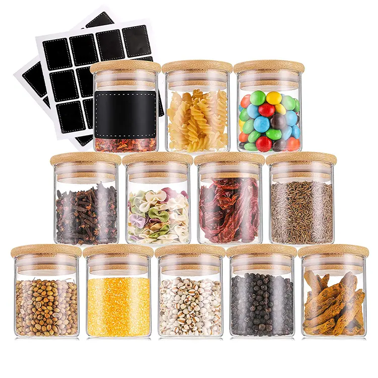 Jarra de armazenamento de vidro de borosilicate, eco friendly, canister, com tampa de bambu para cozinha