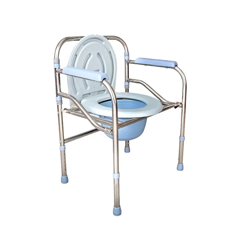 Medical hospital portable height adjustable easy clean stainless steel wheels seat shower toilet commode chair for elderly