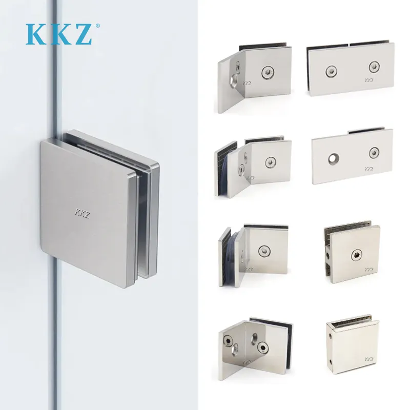 KKZ Manufacturer Bathroom Frameless Glass Square Clip Stainless Steel 316 304 201 Shower Wall Mount Glass To Glass Door Clamps