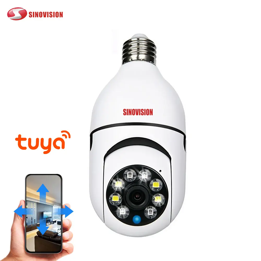 SINOVISION Tuya 2mp 1080p Two Way Audio Bulb Wifi Ptz Dual Light Wireless Small Cctv Surveillance Bulb Camera 5G