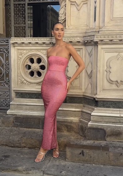 Robe longue rose