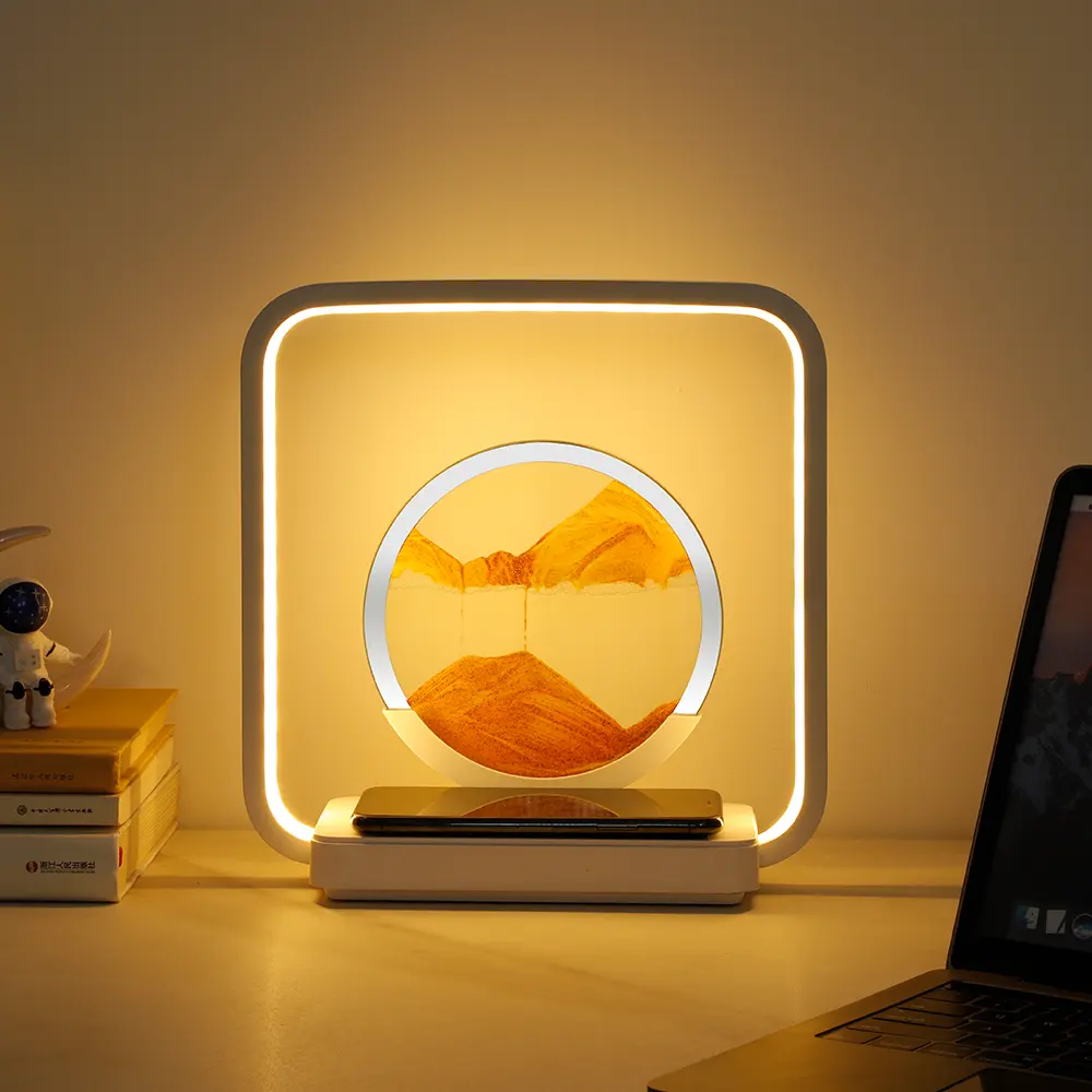 屋内照明アート流砂絵画3Dダイナミックテーブルナイトランプ家の装飾ワイヤレス充電付き砂照明
