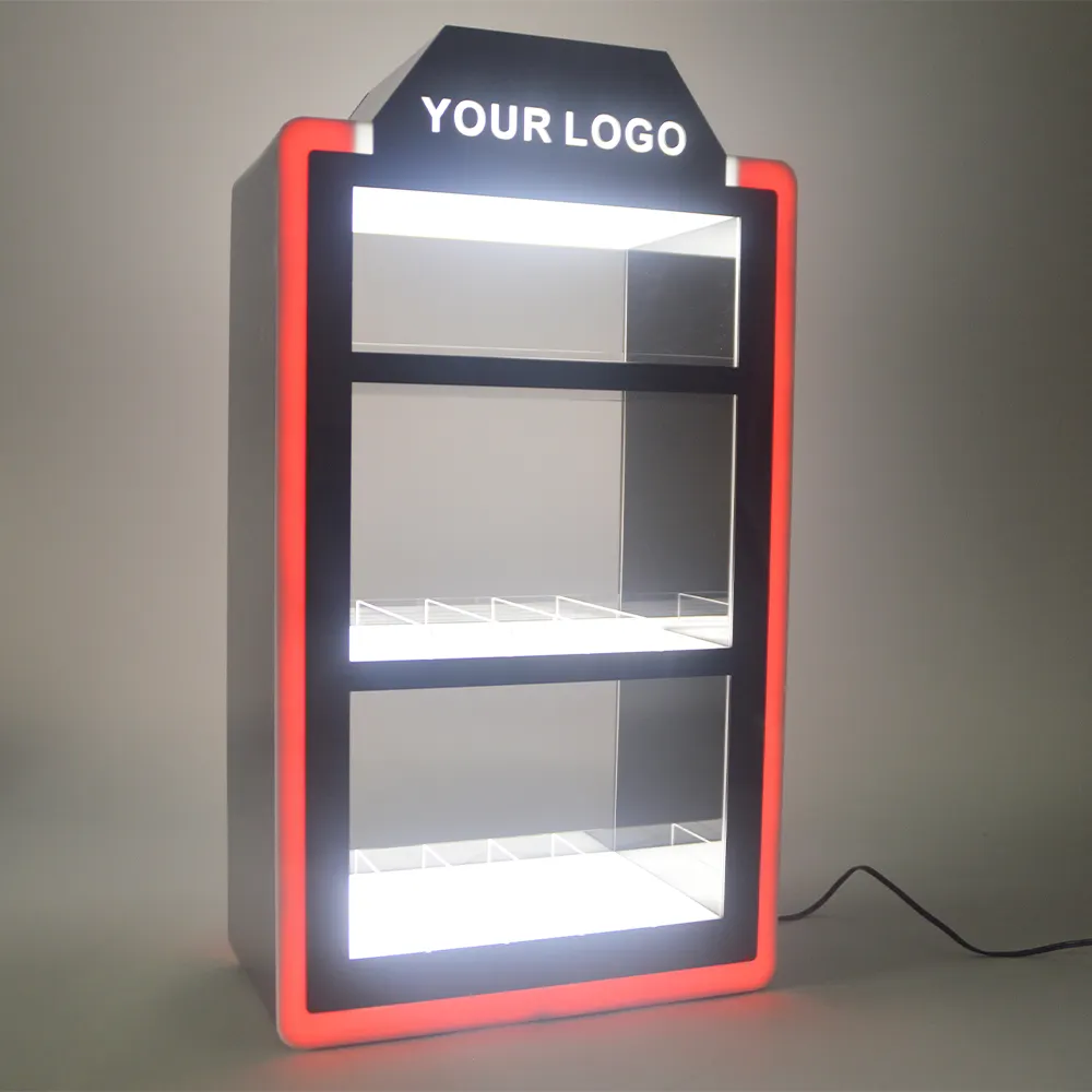 Logotipo personalizado LED cigarrillo acrílico humo tienda estante de exhibición soporte para humo cigarrillo tabaco al por menor