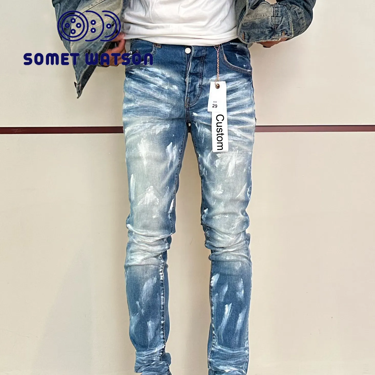 Nuovi arrivi 2024 abbigliamento uomo alla moda Vintage Street Slim Fit Jeans personalizzati di marca viola Jeans strappati Jeans da uomo