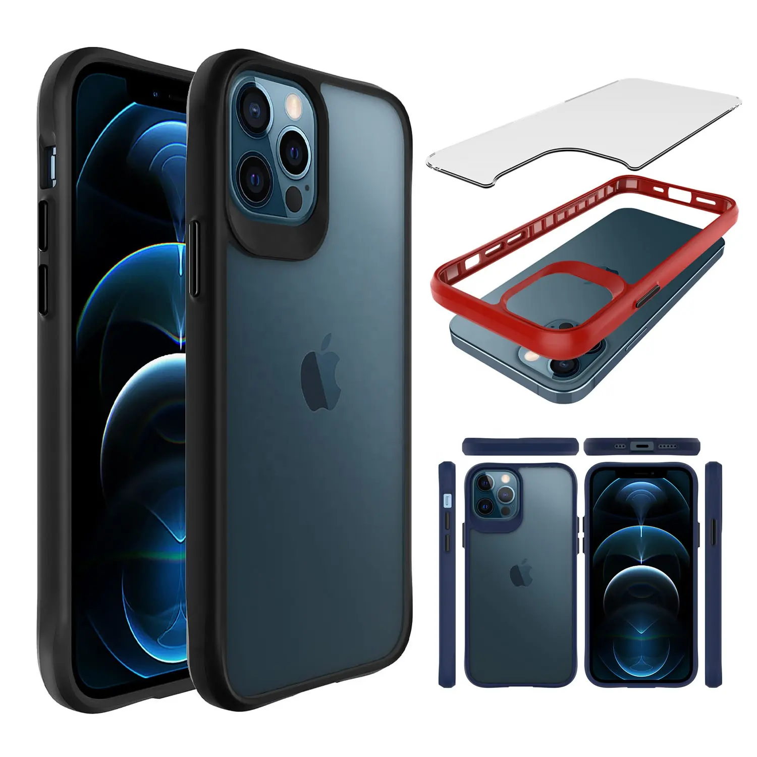 Business Red Black Matte Shockproof Phone Case for iPhone 14 Pro Max TPU PC Handphone Casing for iPhone 13 12 11 Hard Phonecase