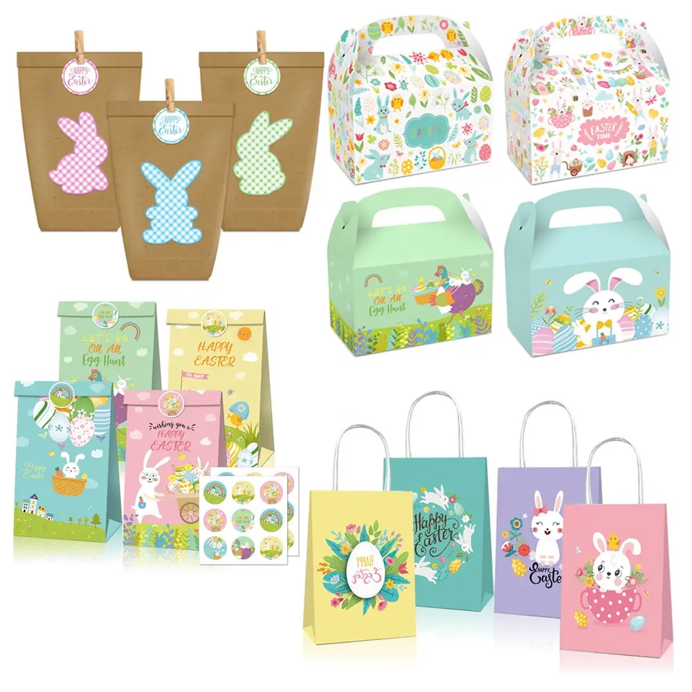 12 Pçs/pacote Feliz Páscoa Rabbit Party Gift Doces Doce Embalagem Box Bag Sacos para a Páscoa Party Favor Decor