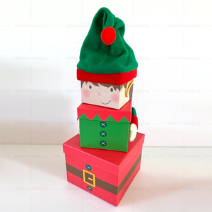 4 disegni scatola di nidificazione regalo di natale Set scatole impilabili stile personaggi di natale con cappello - Product Image 5