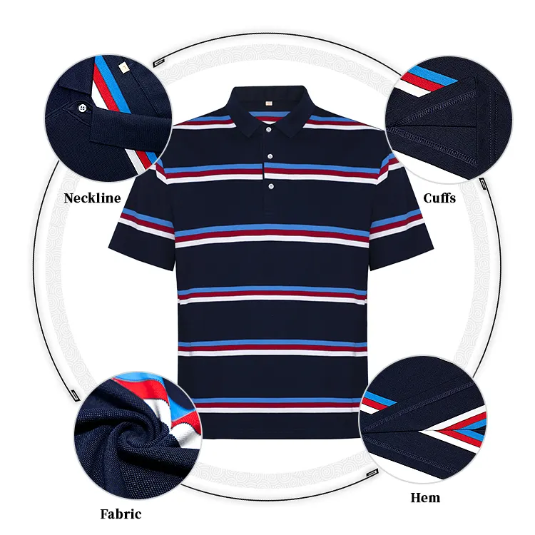 Polo de alta qualidade Homens Listrado Polo T Shirts Logotipo personalizado Vestuário Golf Rugby Shirt