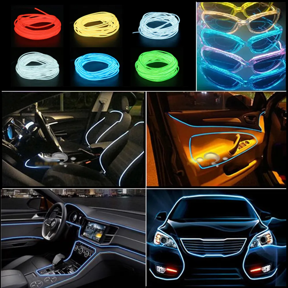 Fita led neon de 6mm ou 5v, com usb, el cabo, flexível, com inversor, conector, para dança, festa, decoração de carro