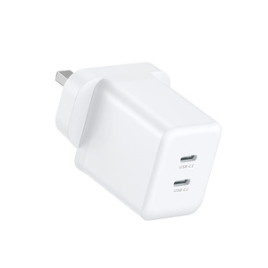 批发英国市场GaN 35w快速适配器2 C型端口FCC CE ROHS SAA充电器，带英国插头和智能手机折叠插头