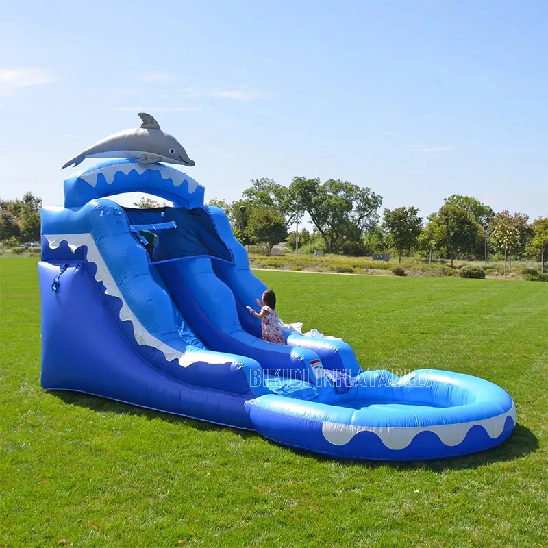 Summer Outdoor Dolphin Inflatable Water Slide with Pool