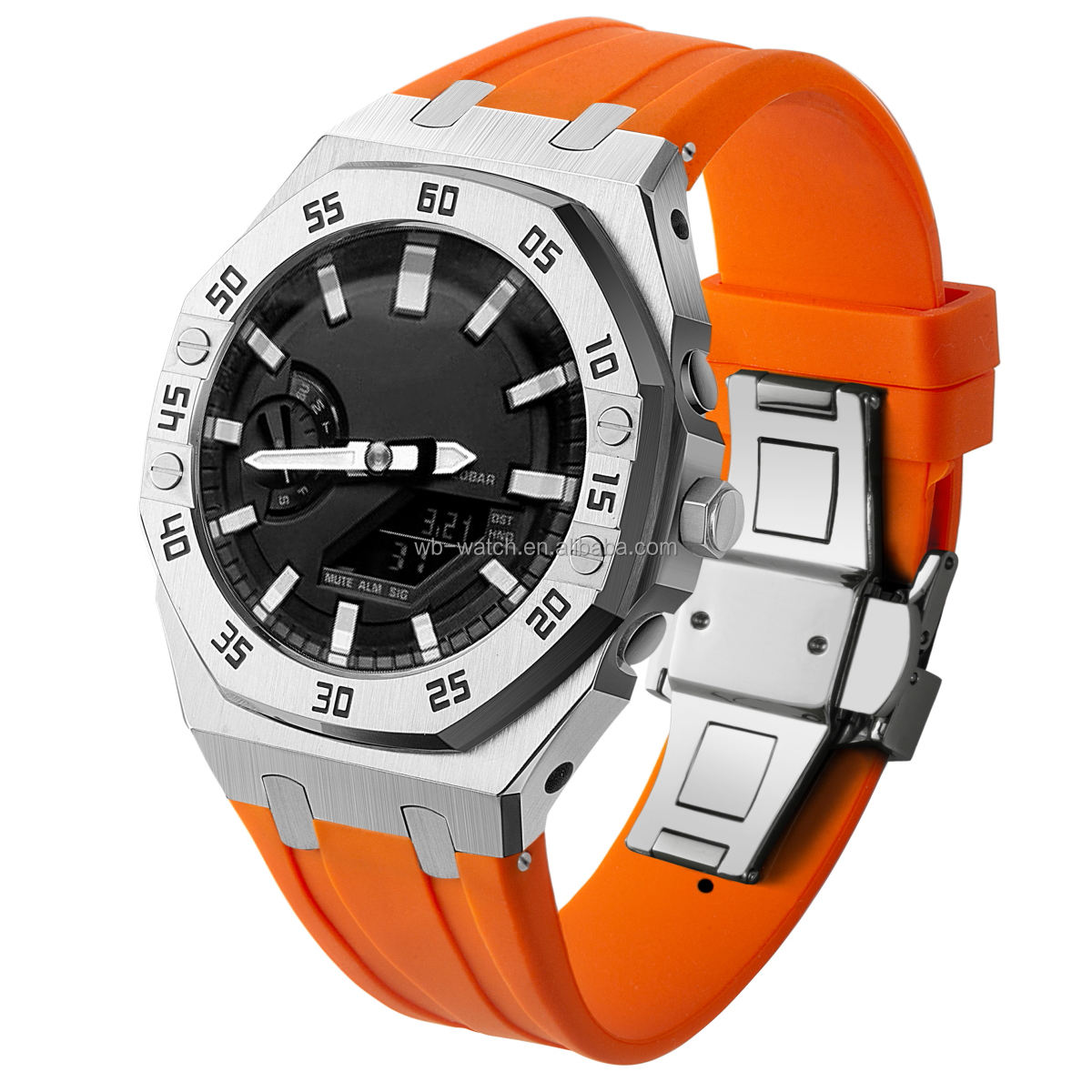 Silver Case+Orange Band