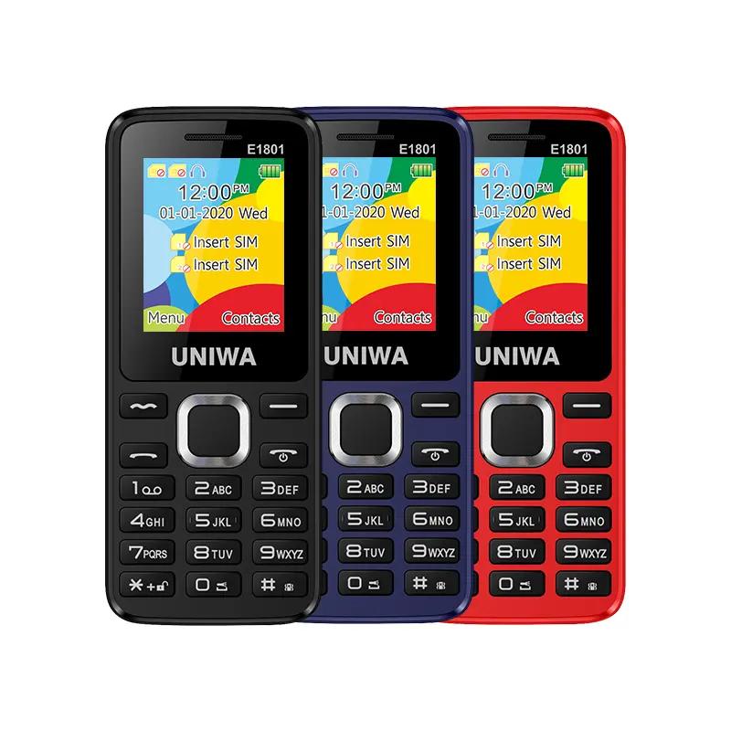 UNIWA-teléfono E1801 para personas mayores, móvil básico barato con cámara de MP, pantalla de 1,77 pulgadas, Tarjeta SIM Dual, precio bajo, Batería grande de 800mAh