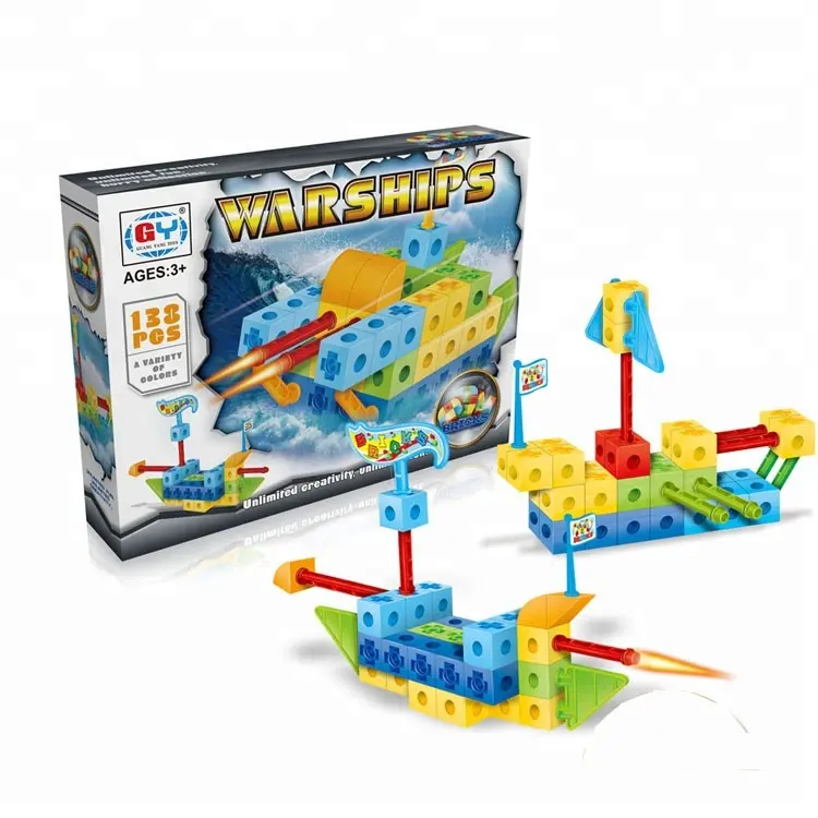 138 buah mainan pendidikan populer 3D kapal perang blok bangunan untuk anak-anak