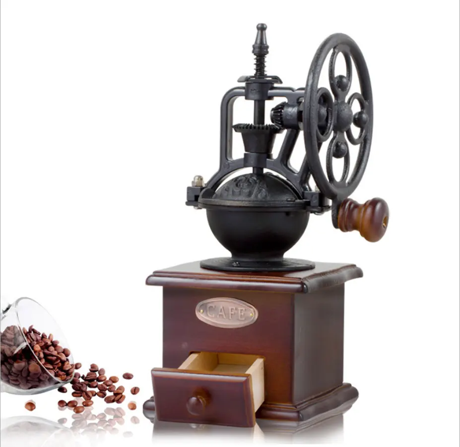 レトロな手動コーヒーグラインダー、家庭用コーヒーアクセサリーに最適なフェリスホイールデザインのミルハンドカフェ豆グラインダー