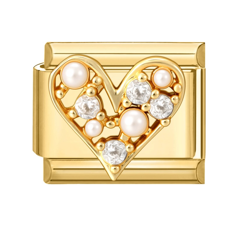 Gold-base pearl diamond heart