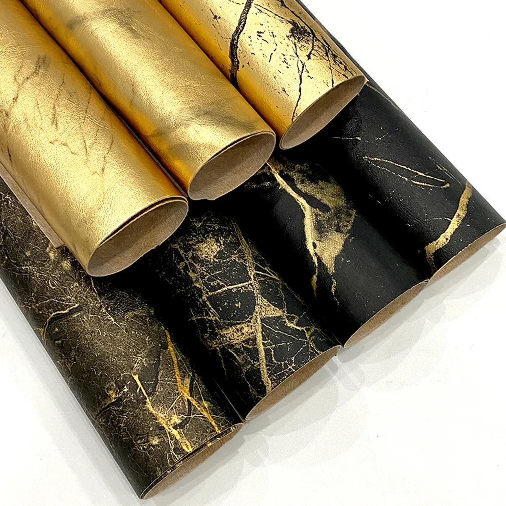 Marble Grain Printed Faux Leather Metallic Gold Glory PU Leather for Home Furniture Decor Sewing Crafts