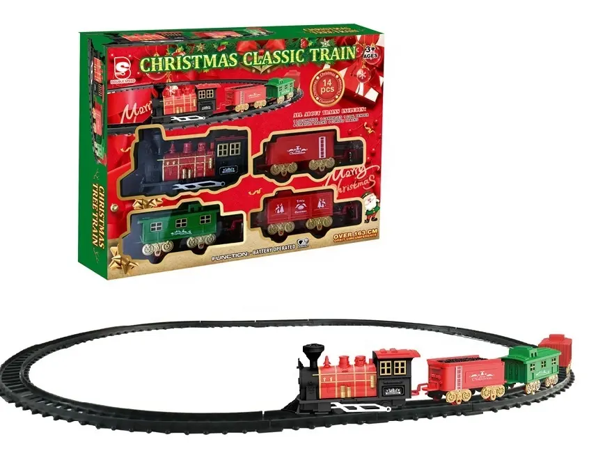 أحدث لعبة عيد الميلاد مجموعة مسارات القطار 14 قطعة قطار الكريسماس الكلاسيكي تزيد طوله عن 163 سم هدية عيد ميلاد للأطفال