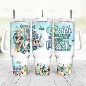 Custom Bible Verse Inspirational Faith Luke <strong>1</strong>:37 Cross Full Wrap 40oz Tumbler with Handle and Straw Tumbler <strong>Cup</strong> - Product Image 3