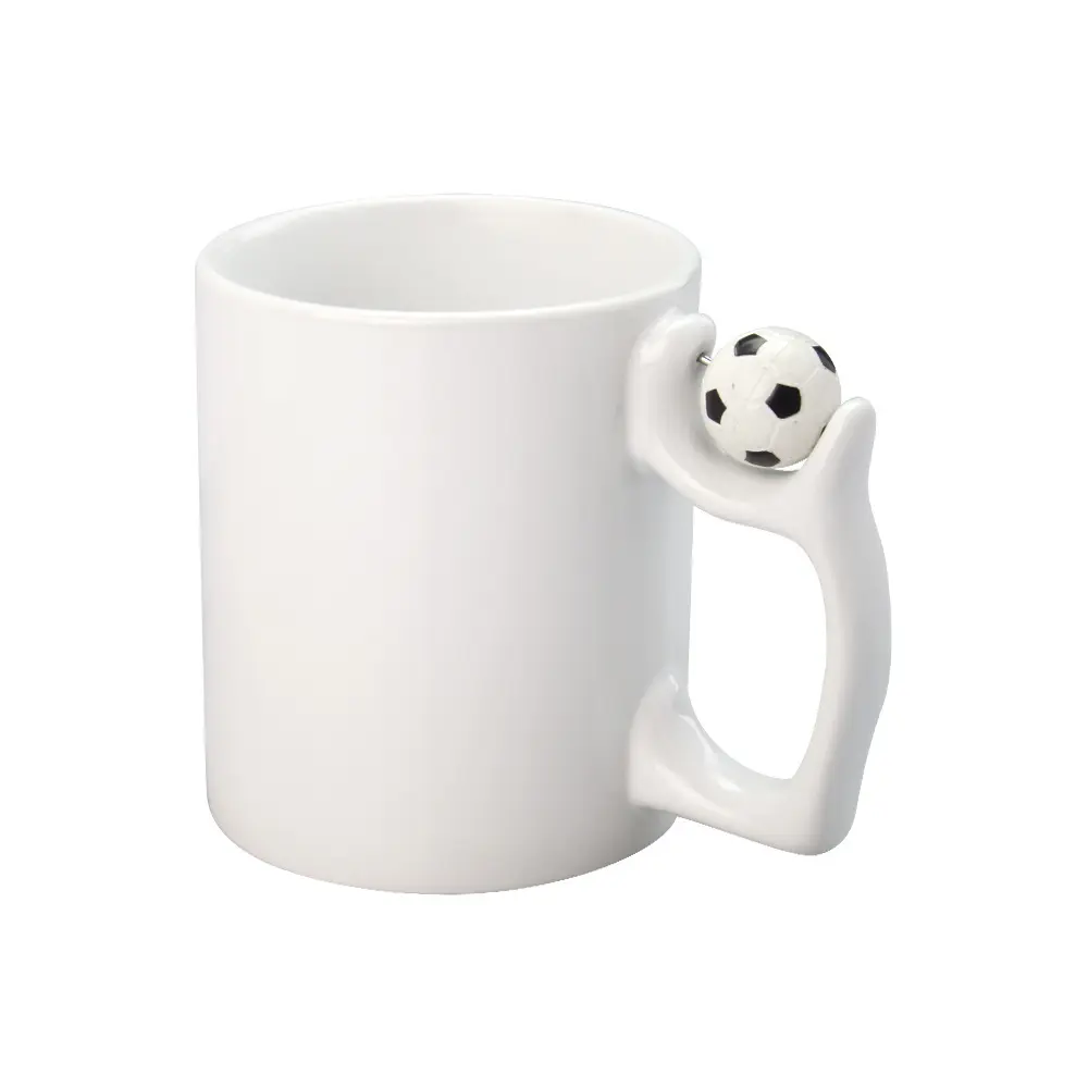 Một Lớp 11 Oz Bán Buôn Thăng Hoa Trắng Trắng Mug Gốm/Cốc Cà Phê Với Bóng Đá Trên Xử Lý