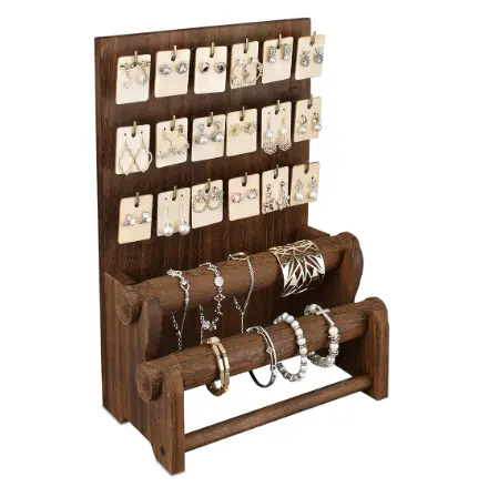 Porte-bijoux de luxe organisateur crochets de bijoux panneau de boucle d'oreille en bois présentoir de bijoux avec 2 supports amovibles