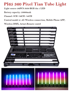 360 Röhren <span class=keywords><strong>LED</strong></span> <span class=keywords><strong>Pixel</strong></span> Lichter 28W RGBWA Moving Head Lights <span class=keywords><strong>DMX</strong></span> Wi-Fi Remote Batterie betriebene Wireless Uplights für Outdoor Disco