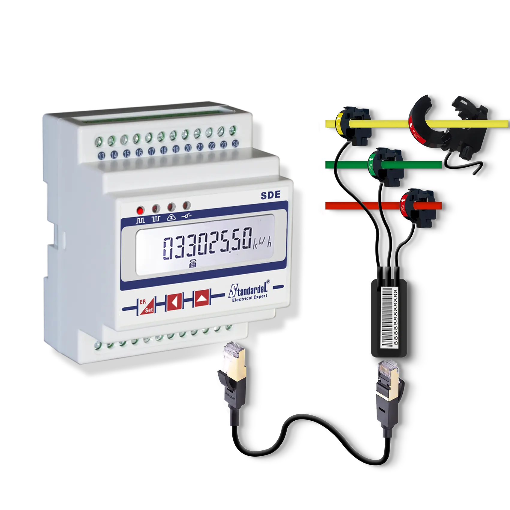 SDE430-C 100A tres Fase 3 Analizador de potencia medidor contador de energía RS485 modbus con 100A tipo abierto transformador de corriente