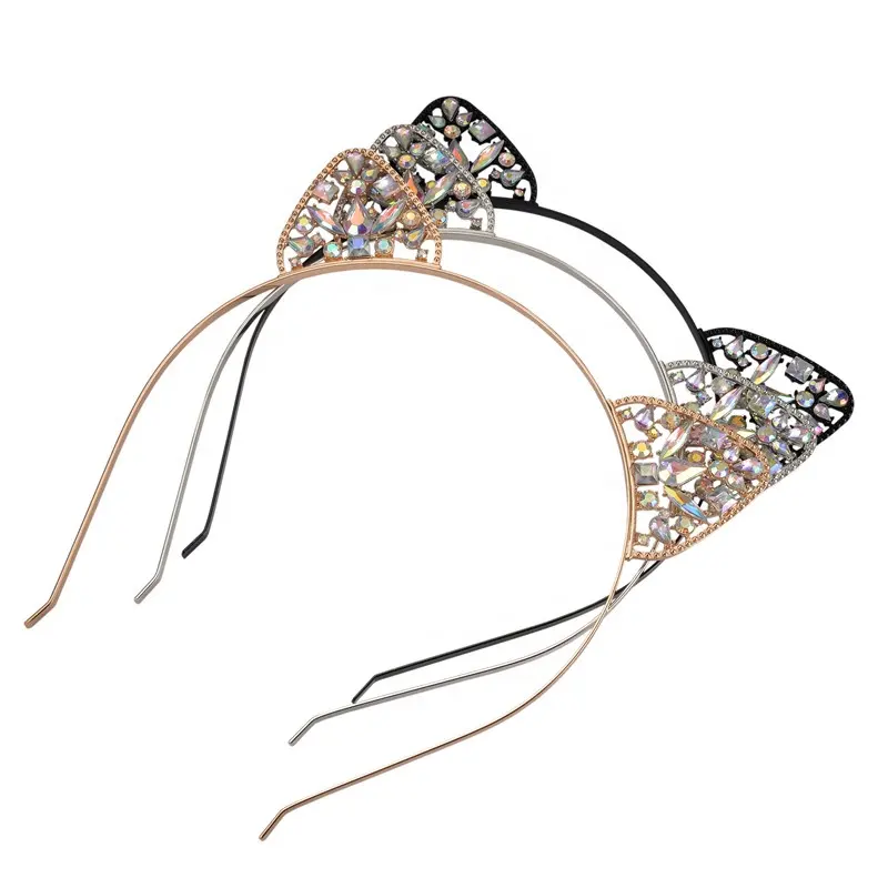 FG041 Crystal Cat Ears Hair Band Headband for Women Girls Halloween Cartoon Hairband Headwear Party Hair Accessories