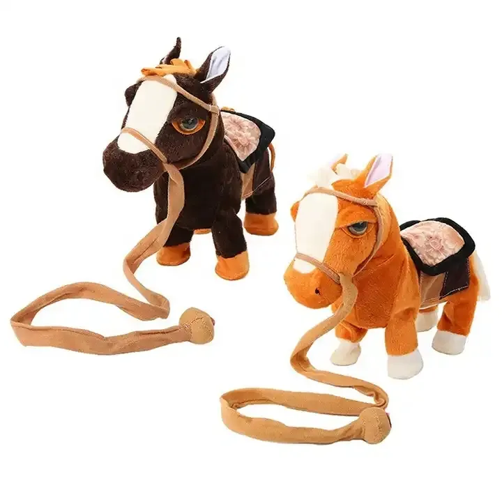 Allo alta calidad caballo eléctrico juguete de peluche alimentado por batería Animal de peluche caminar electrónico Pony caballo juguete para niños