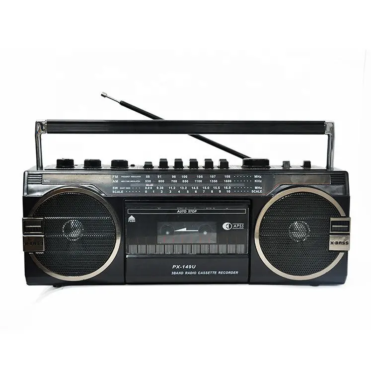 Radio retro con grabadora de casete, altavoz de estilo antiguo vintage, conector para auriculares, altavoces Bluetooth