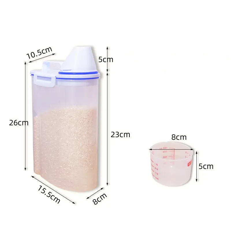Plastic transparent box storage holders grain rice storage container storage box with measuring cup