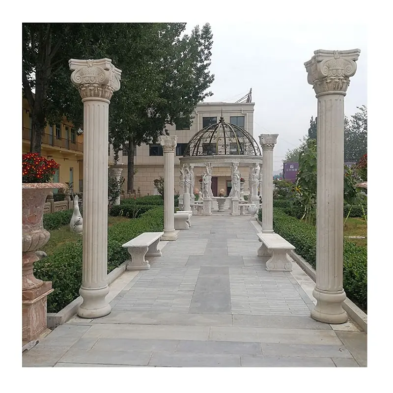 Dimensioni personalizzate decorazione per la casa pietra di marmo naturale intagliato rotondo colonna romana greca piedistallo