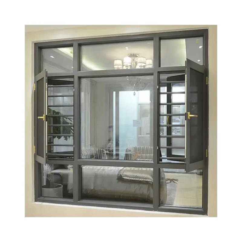 Ventana delgada, perfil delgado, ventanas de aluminio, ventana abatible de aluminio de doble acristalamiento con marcos para casas para hoteles