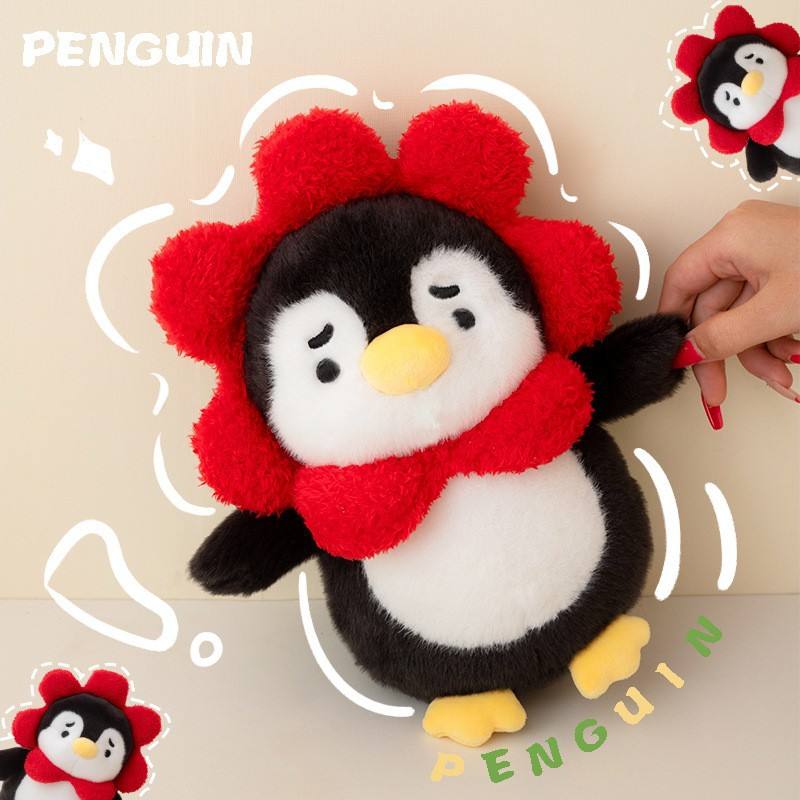 Petit pingouin fleur rouge-23cm