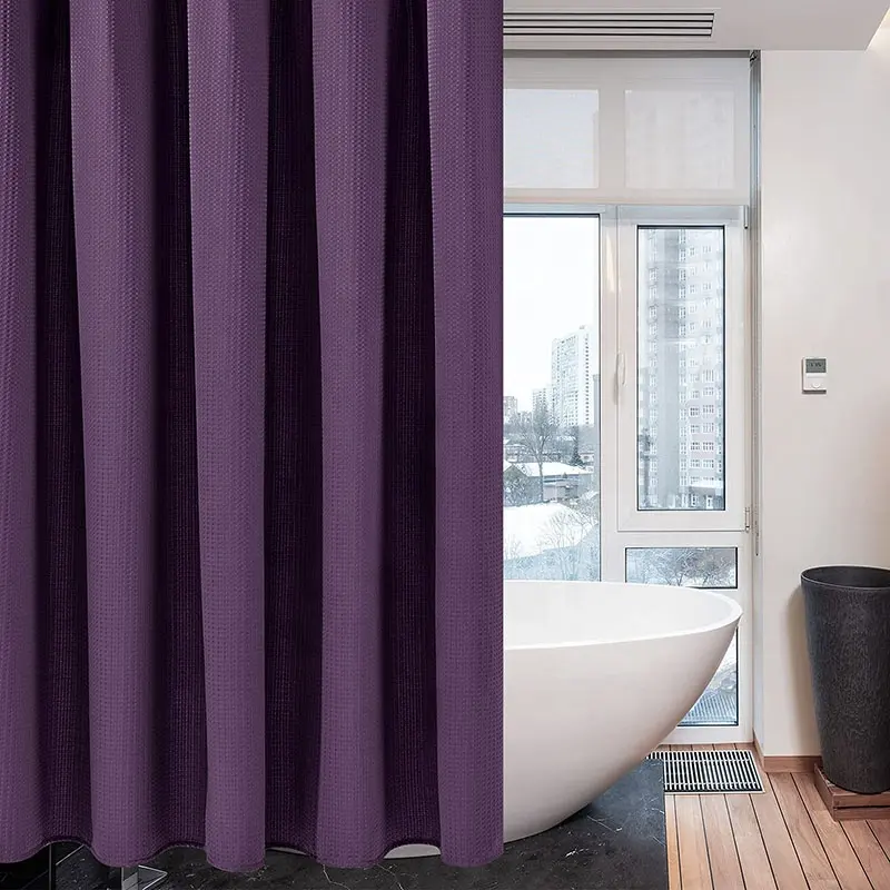 Bindi moderno sólido espesar baño impermeable poliéster púrpura Waffle tejido tela Cortina de ducha con Snap-in