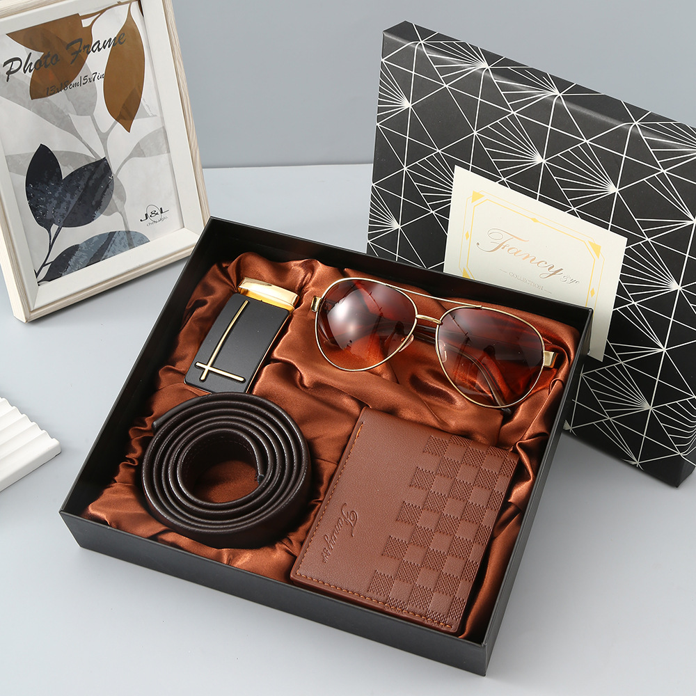 Brown 5-piece set-sunglasses, head belt wallet, gift box