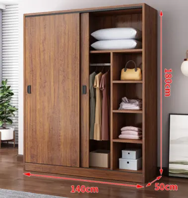 Armoire à portes coulissantes Ménage Chambre à coucher Moderne Simple Économique Rangement en bois massif Petite armoire familiale