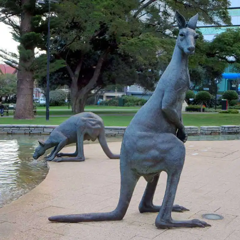 Large outdoor decorated bronze animal sculpture standing brass kangaroos statue in Perth Australia