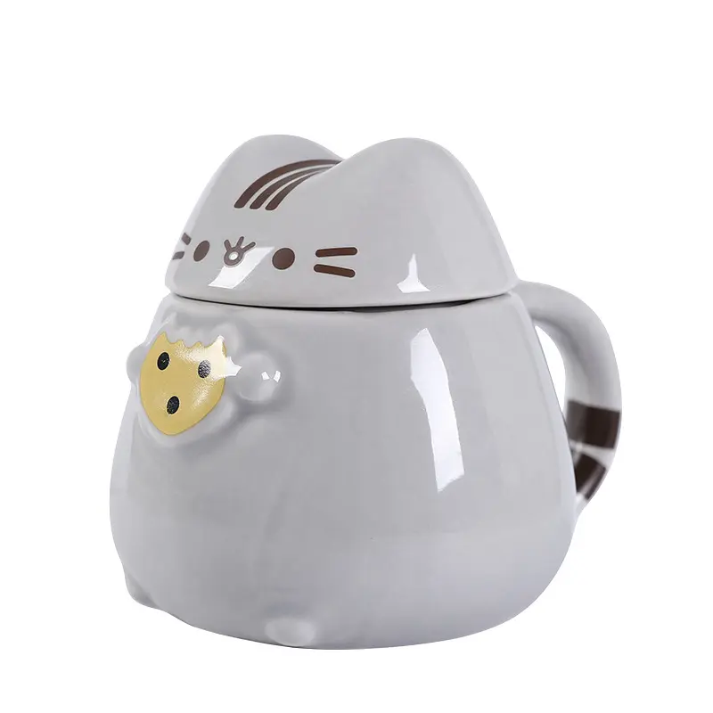 Taza de cerámica personalizada para café y galletas, taza de porcelana hecha a mano para gato 3d, Animal, venta al por mayor