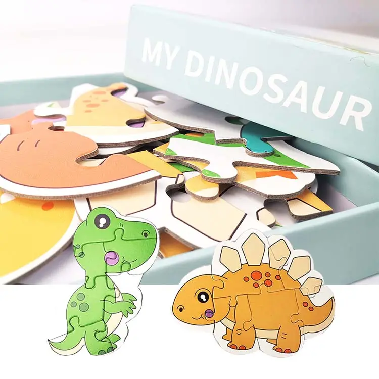 Özel baskı sevimli karikatür Mini dinozor yap-boz Dino bulmacalar