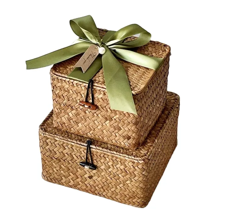 Yulin Jiafu Handmade Indoor verwendet Aufbewahrung skorb Natural Sea grass Woven Geschenk box mit Deckel