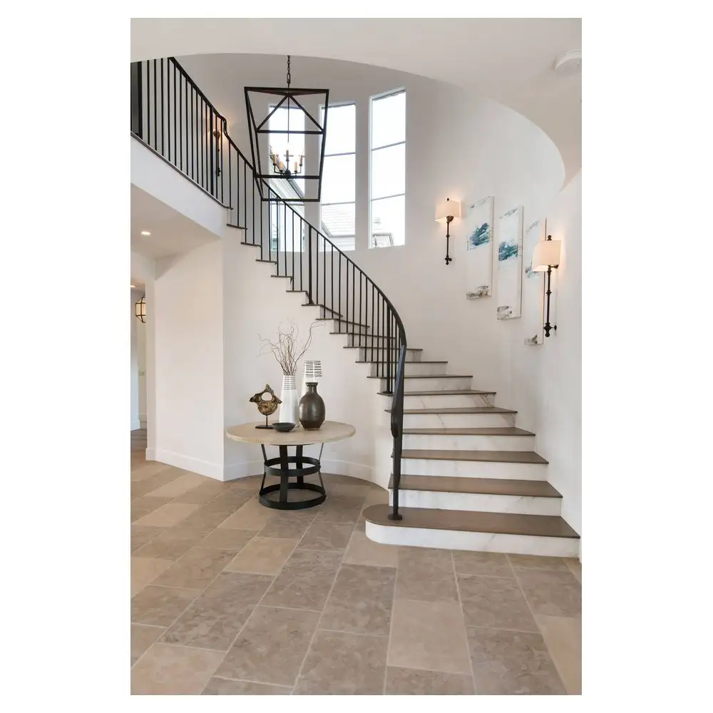 Escalera moderna interior personalizada Escalera de barandilla de Vidrio Curvo para ahorrar espacio